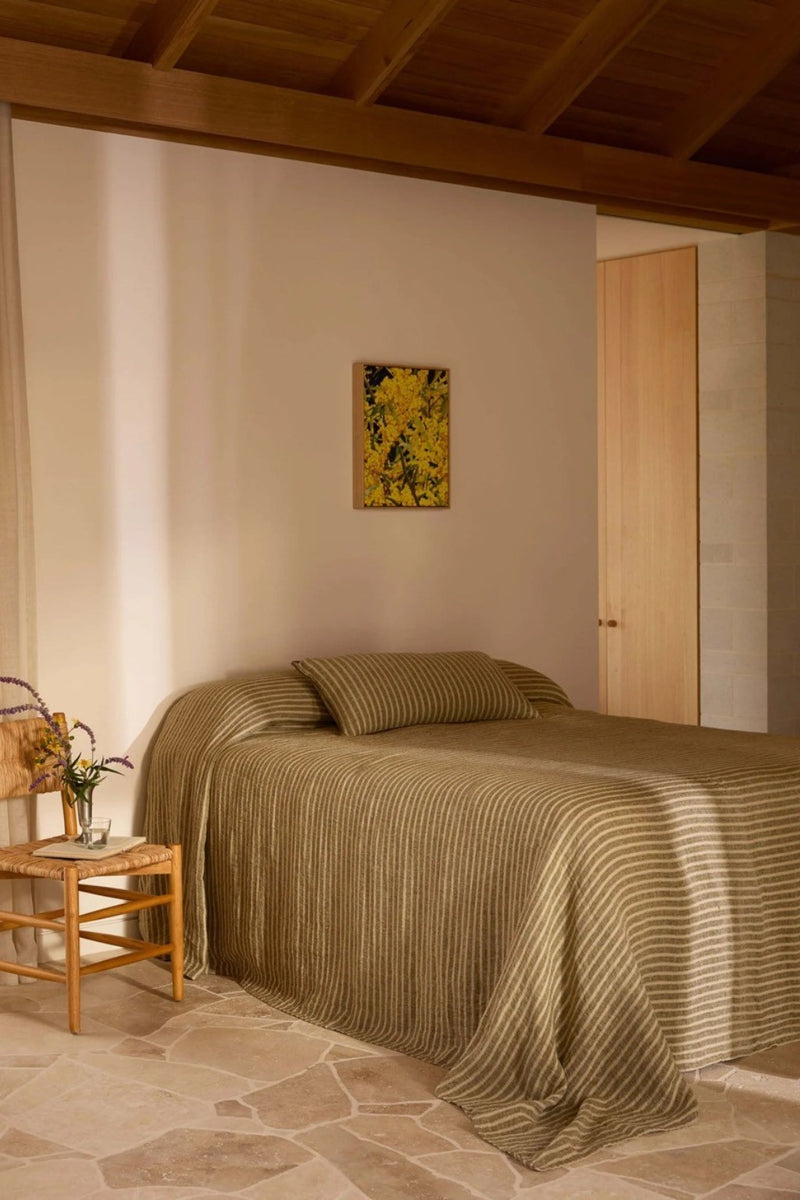 AVA STRIPE KHAKI BEDCOVER