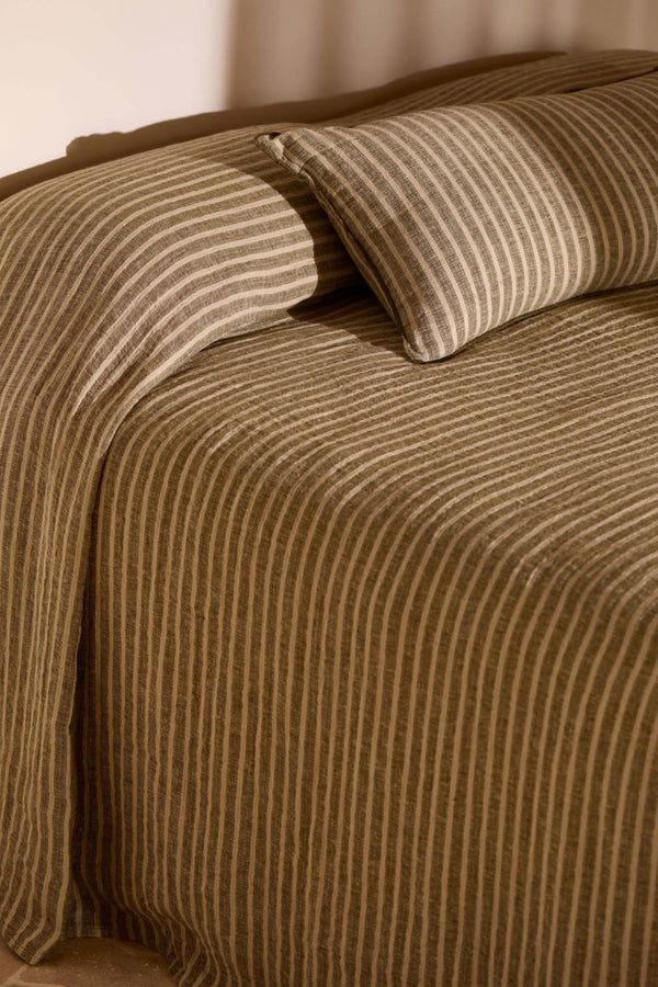AVA STRIPE KHAKI BEDCOVER