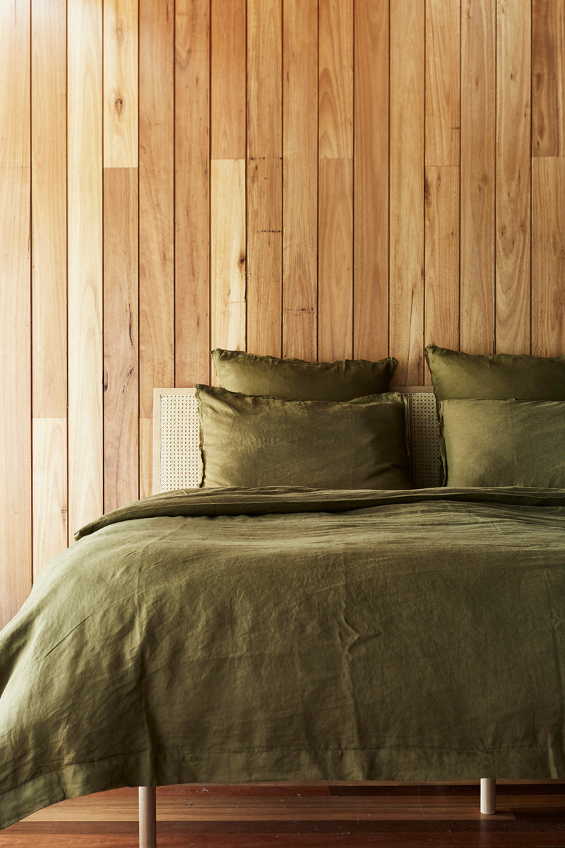 LINEN DUVET SET OLIVE