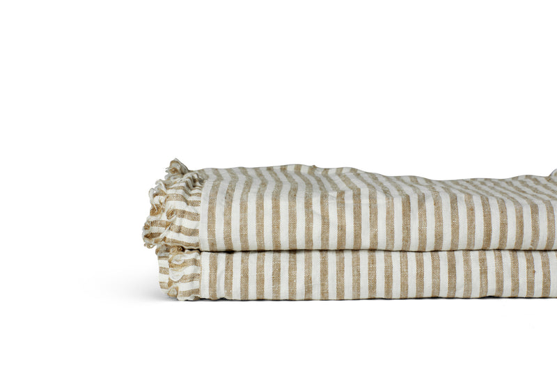 LINEN PILLOW SET OLIVE STRIPE