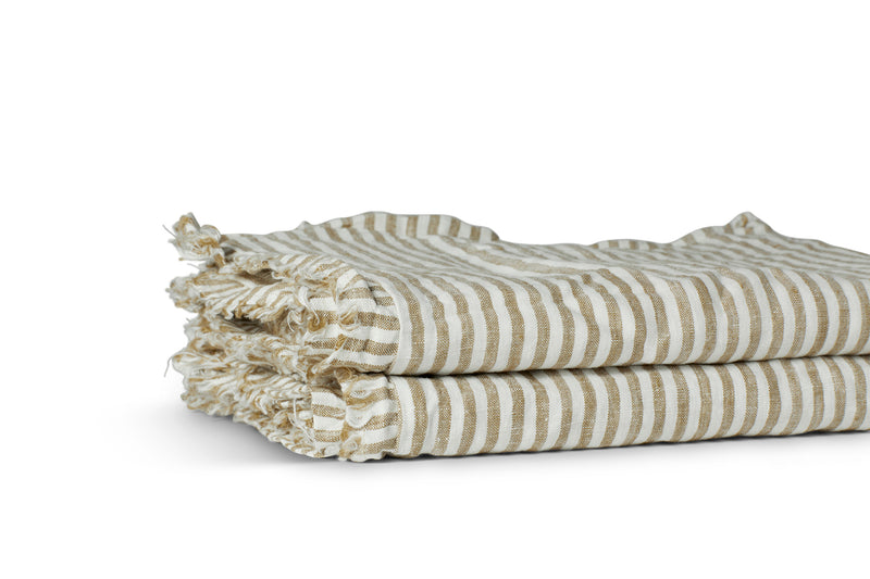 LINEN PILLOW SET OLIVE STRIPE