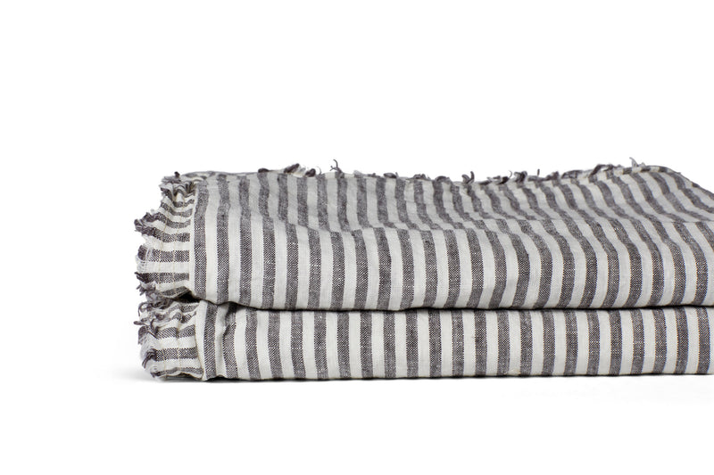 LINEN EUROPEAN PILLOW SET CHARCOAL STRIPE