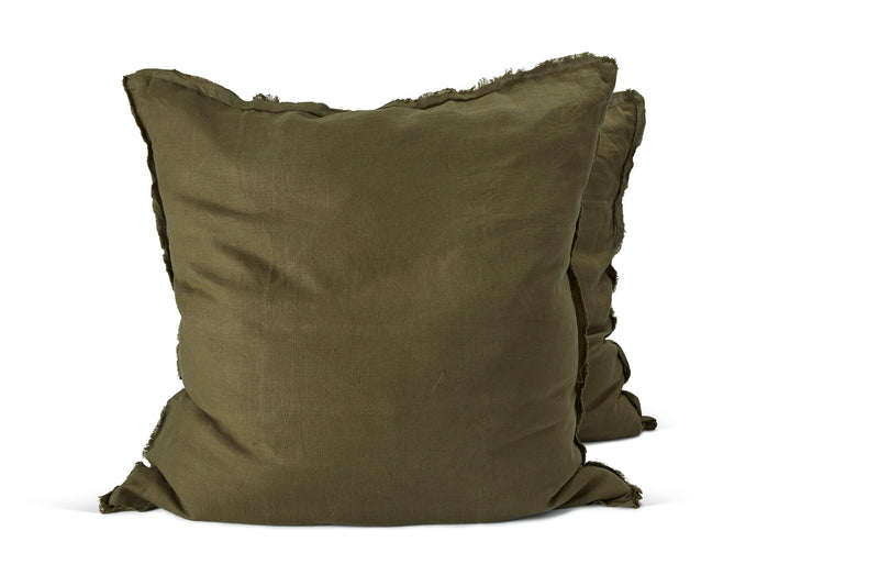 LINEN EUROPEAN PILLOW SET OLIVE